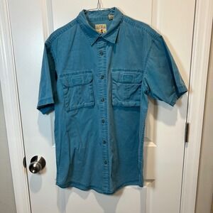 RED HEAD BRAND CO Short Sleeve Button Down Shirt‎ Teal Blue Cotton Men's Size L